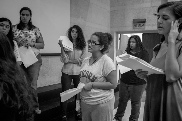 Nemat, rehearsing an Arabic Mawal in preparation for the Prayer for Gaza concert.